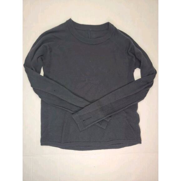 Lululemon Knit Sweater Top SZ S/M Long Sleeve Thumbholes Crewneck Black Flawed* - Picture 3 of 9